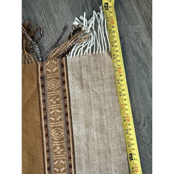 Wool Blend Rectangle Scarf Brown Tan Fringe Career Classic Preppy Academia - Picture 6 of 7